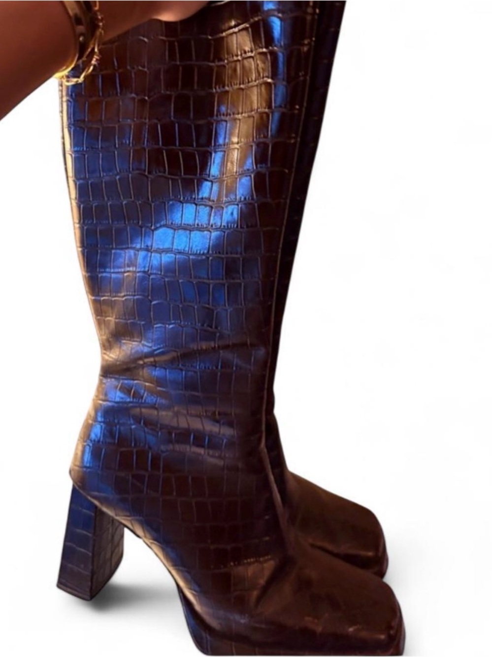 90s Vintage Square-Toe Brown Oxblood Leather Boots by Jeffrey Campbell